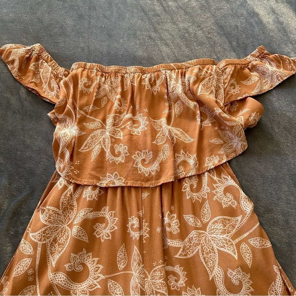MINKPINK Off Shoulder Floral Peach Jumpsuit Size S - Picture 12 of 16